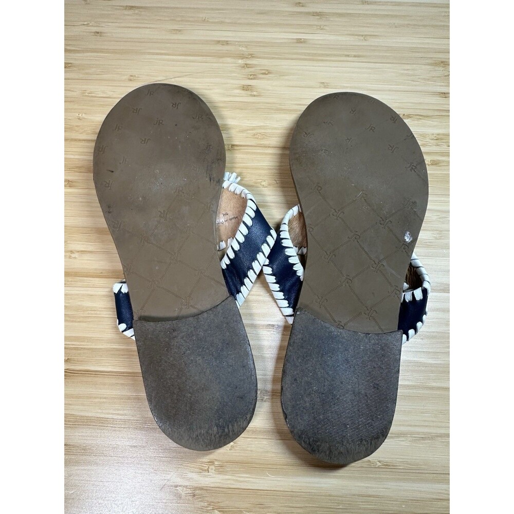 Jack Rogers Alana Thong Sandals Coastal Women 7 Navy White Tassels Flip Flops - Picture 8 of 9